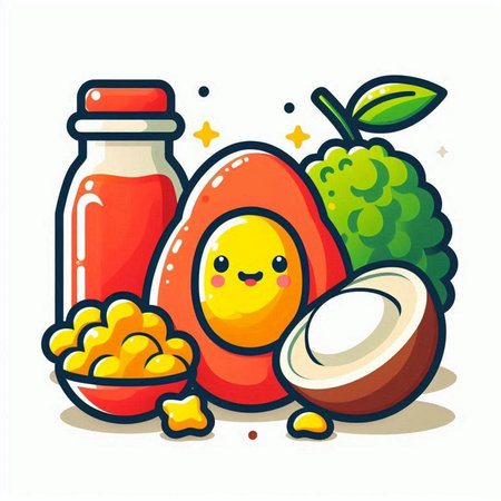 Avocado fruit and smoothie cartoon character vector illustration. Avocado fruit character.のイラスト素材