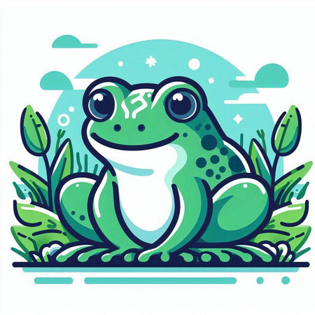 Frog in the garden. Vector illustration of a cartoon frog.のイラスト素材