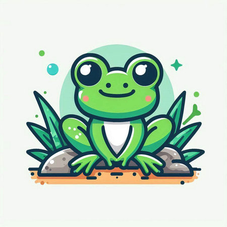 Cute frog cartoon character. Vector illustration in a flat style.のイラスト素材