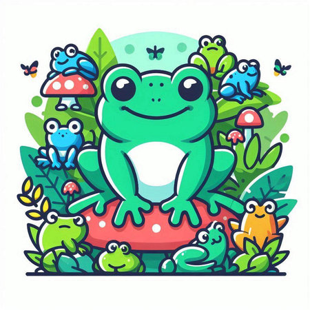 Frogs in the forest. Colorful vector illustration for your designのイラスト素材