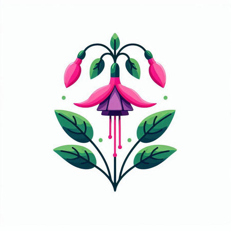 Fuchsia flower icon. Vector illustration in flat cartoon style.のイラスト素材