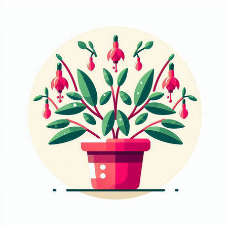Flowerpot with fuchsia. Vector illustration in flat styleのイラスト素材