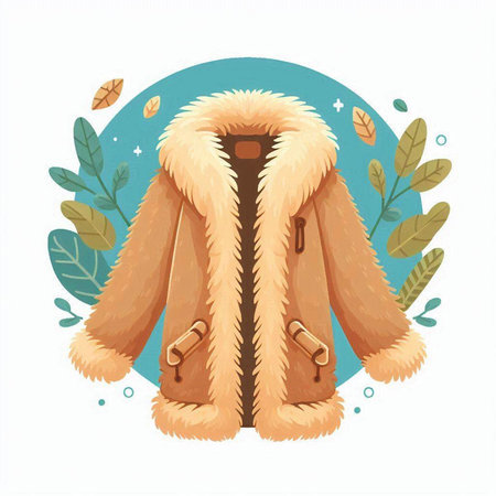 Vector illustration of a fur coat with autumn leaves on a white backgroundのイラスト素材