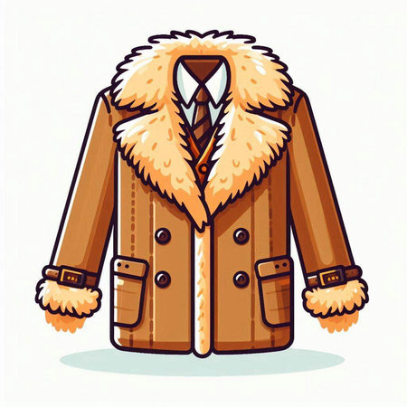 Vector illustration of a brown fur coat with a collar on a white backgroundのイラスト素材