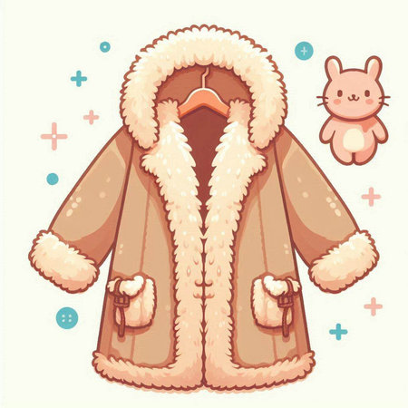 Vector illustration of a warm coat with fur and a teddy bearのイラスト素材
