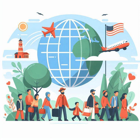 Traveling around the world concept. Vector illustration in flat style.のイラスト素材
