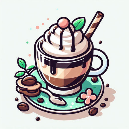 Vector illustration of a cup of coffee with whipped cream and whipped creamのイラスト素材