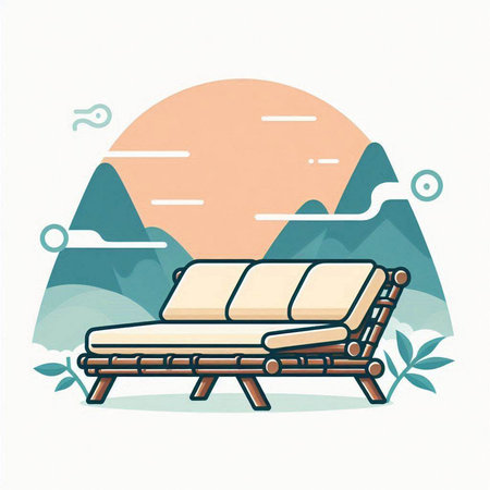 Illustration of sun lounger in the mountains. Vector illustration.のイラスト素材