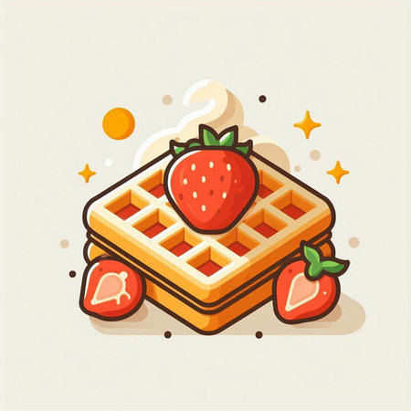 Strawberry and waffles. Vector illustration. Flat design.のイラスト素材