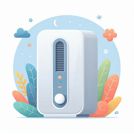 Air conditioner on blue background. Vector illustration in cartoon style.のイラスト素材