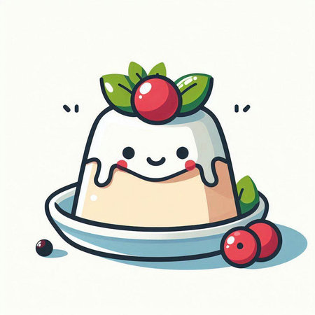 Cute cartoon panna cotta with berries. Vector illustration.のイラスト素材