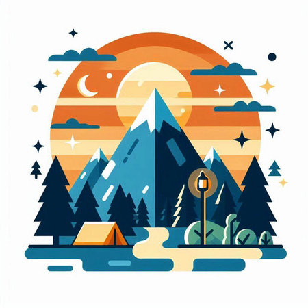 Camping in the mountains. Vector illustration in flat design style.のイラスト素材