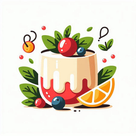 Vector illustration of a delicious dessert in a glass with orange and berries.のイラスト素材