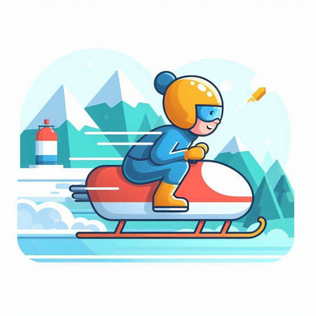 Snowboarder riding a snowmobile in the mountains. Flat vector illustration.のイラスト素材