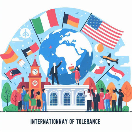 International Day Of Freedom concept with crowd of people and globe. Vector illustrationのイラスト素材