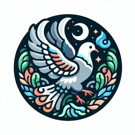 Dove of peace, hand drawn vector illustration in a circle.のイラスト素材