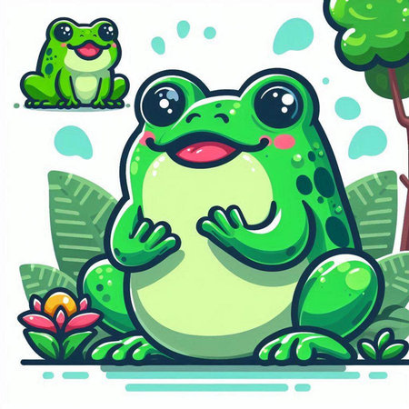 Cute cartoon frog in the jungle. Vector illustration for kids.のイラスト素材