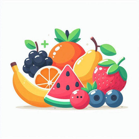 Fruits vector illustration in flat cartoon style isolated on white background.のイラスト素材