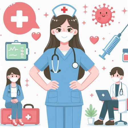 Nurse with stethoscope and medical equipment. Vector illustration.のイラスト素材
