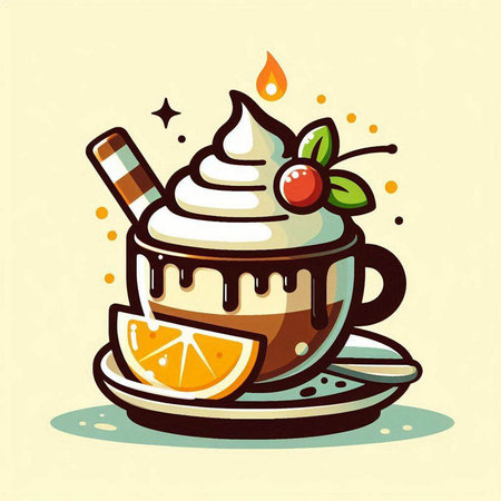 Cup of coffee with whipped cream and whipped cream. Vector illustrationのイラスト素材