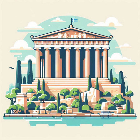 Athens Greece famous landmark. Vector illustration in flat design style.のイラスト素材