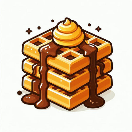 Belgian waffles with honey and ice cream. Vector illustration.のイラスト素材