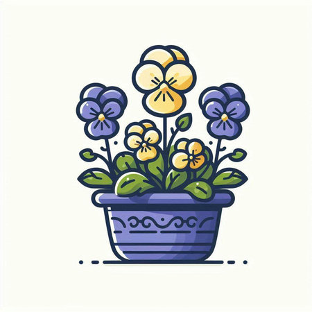 Flower pot with pansy in doodle style. Vector illustration.のイラスト素材