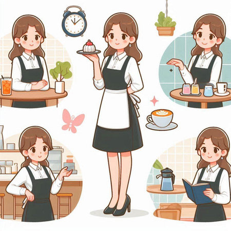 Coffee shop staff set. Cartoon illustration of coffee shop staff vector set.のイラスト素材