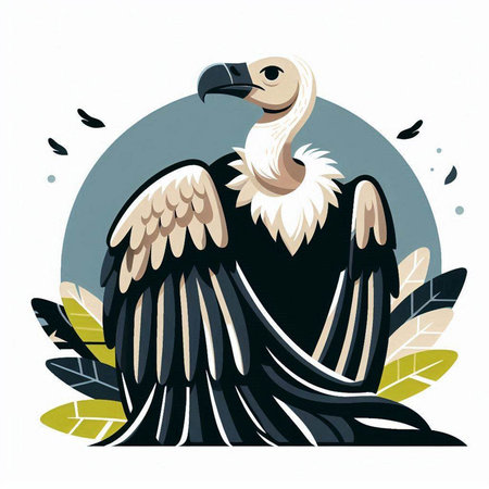 Griffon vulture in the jungle. Vector illustration in cartoon style.のイラスト素材