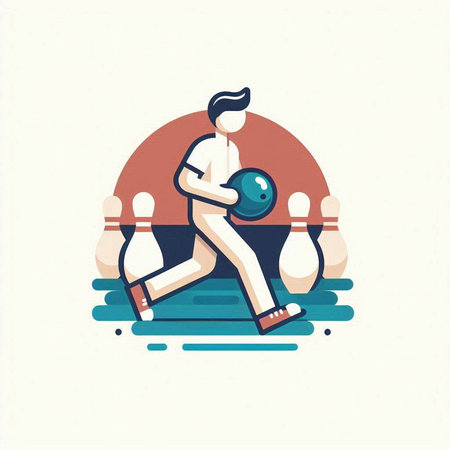 Bowling player in action. Vector illustration of a flat style.のイラスト素材