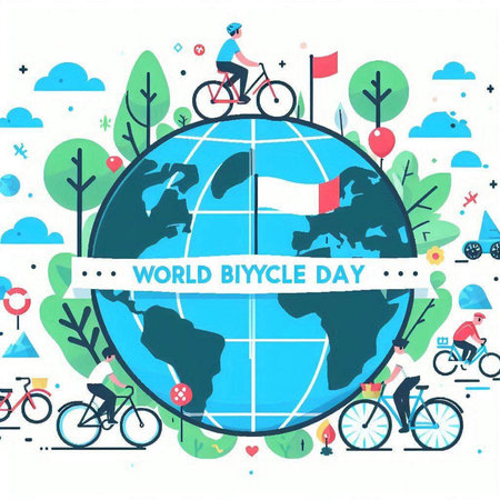 World Bicycle Day. Vector flat illustration. World Bicycle Day. World Bicycle Day.のイラスト素材