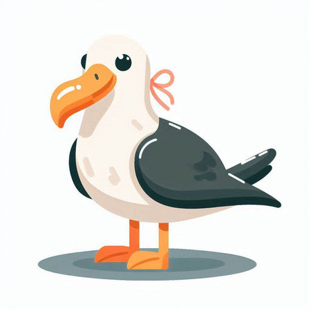 Cute cartoon seagull on white background. Vector illustration.のイラスト素材