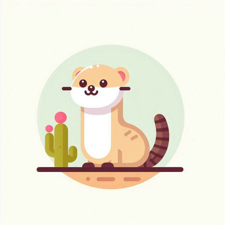 Cute cat with cactus. Vector illustration in flat style.のイラスト素材