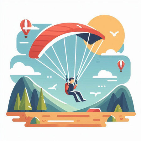 Paraglider flying in the sky. Flat design vector illustration.のイラスト素材