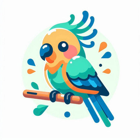 Cute parrot on a branch. Vector illustration in cartoon style.のイラスト素材
