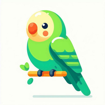 Cute green parrot sitting on a branch. Vector illustration.のイラスト素材
