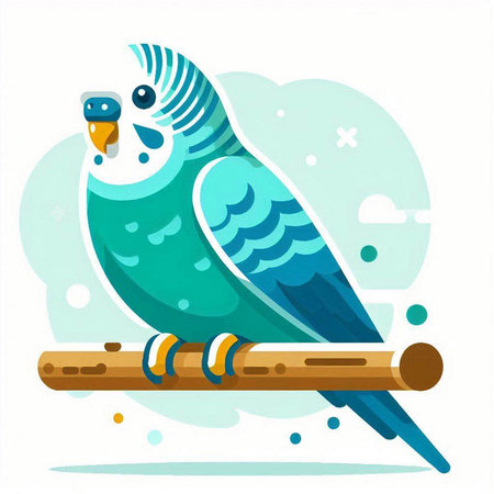 Blue parrot bird sitting on a branch. Flat vector illustration.のイラスト素材