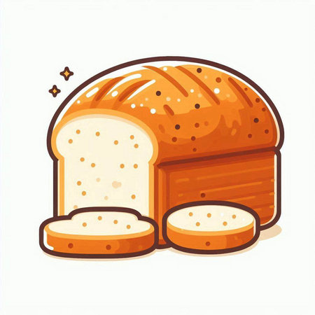 Illustration of a loaf of bread and sliced bread on a white backgroundのイラスト素材