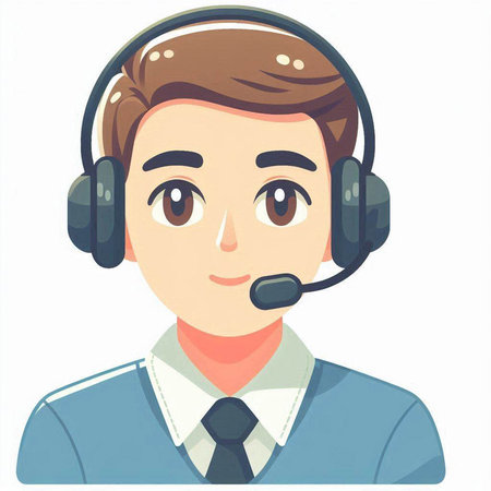 Call center operator with headset. Vector illustration in a flat style.のイラスト素材