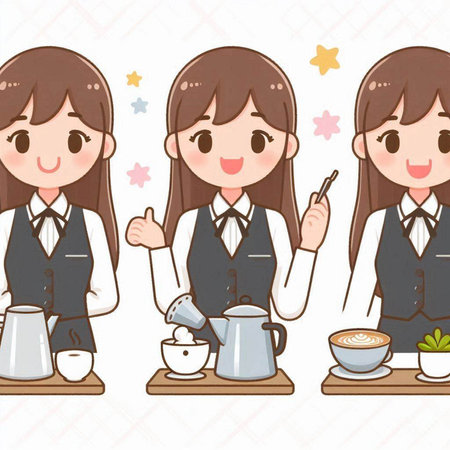 Waitress and coffee, Illustration of a waitress in a coffee shopのイラスト素材