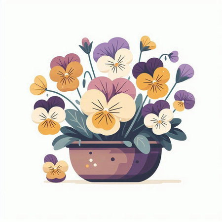 Flower pot with pansy flowers. Vector illustration in flat styleのイラスト素材