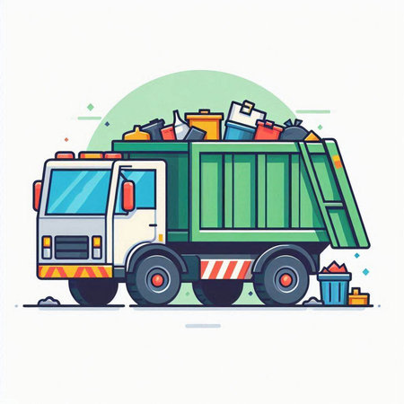Garbage truck. Garbage collection. Vector illustration in flat styleのイラスト素材
