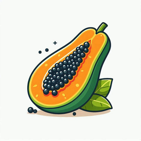 Papaya fruit isolated on white background. Vector flat cartoon illustration.のイラスト素材