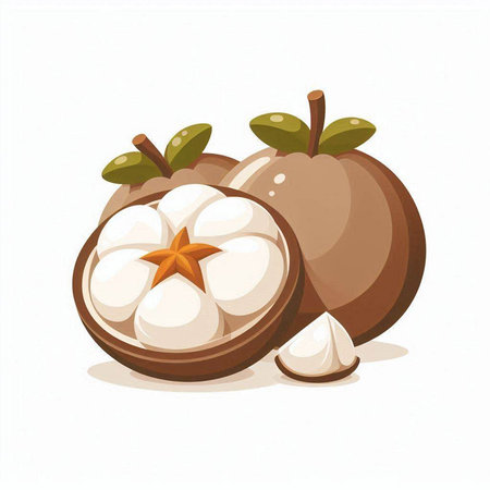 Mangosteen fruit vector illustration. Fresh mangosteen isolated on white background.のイラスト素材