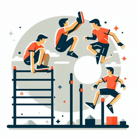 People running on obstacles. Flat style vector illustration for web design or print.のイラスト素材