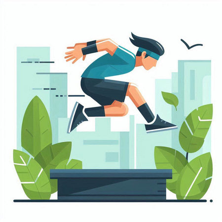 Running man in park. Flat vector illustration. Healthy lifestyle concept.のイラスト素材