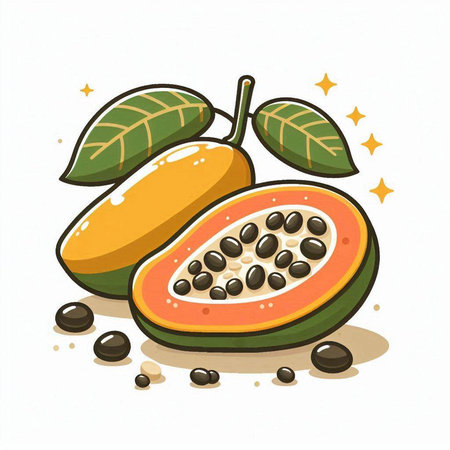 Papaya fruit on white background. Vector illustration of papaya.のイラスト素材