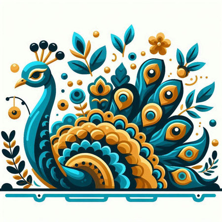 Peacock. Hand drawn vector illustration in doodle style.のイラスト素材