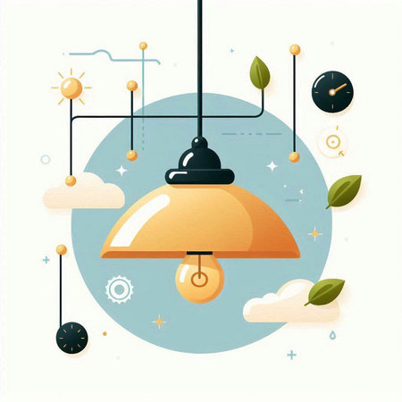 Illustration of modern lamp hanging from the ceiling. Vector illustration.のイラスト素材