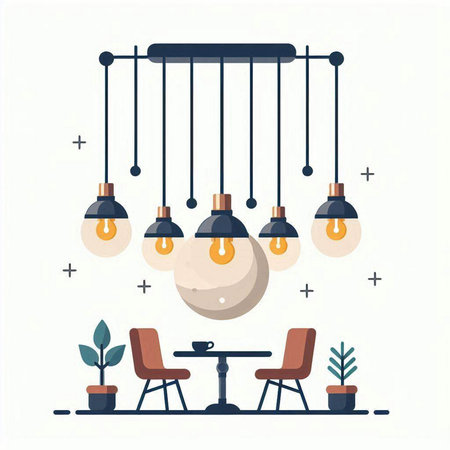 Ceiling lamp with hanging lamps. Vector illustration in flat styleのイラスト素材